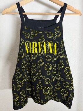 NIRVANA Black Tank Top with Yellow Smiley Print